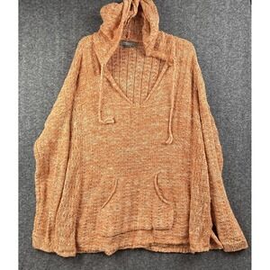 Natural Reflections Sweater Womens Orange Hooded Knit Pullover Pocket
